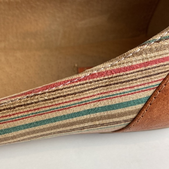 Miz Mooz Kazu Flats Brown Leather Pinstripe Accent Shoes Ankle Straps 7 Comfort - Picture 7 of 16